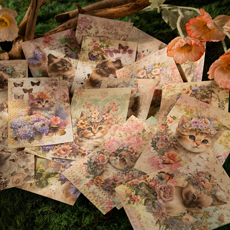 30pcs Cat Collage Paper Pack Garden Cat Series Floral Decoration