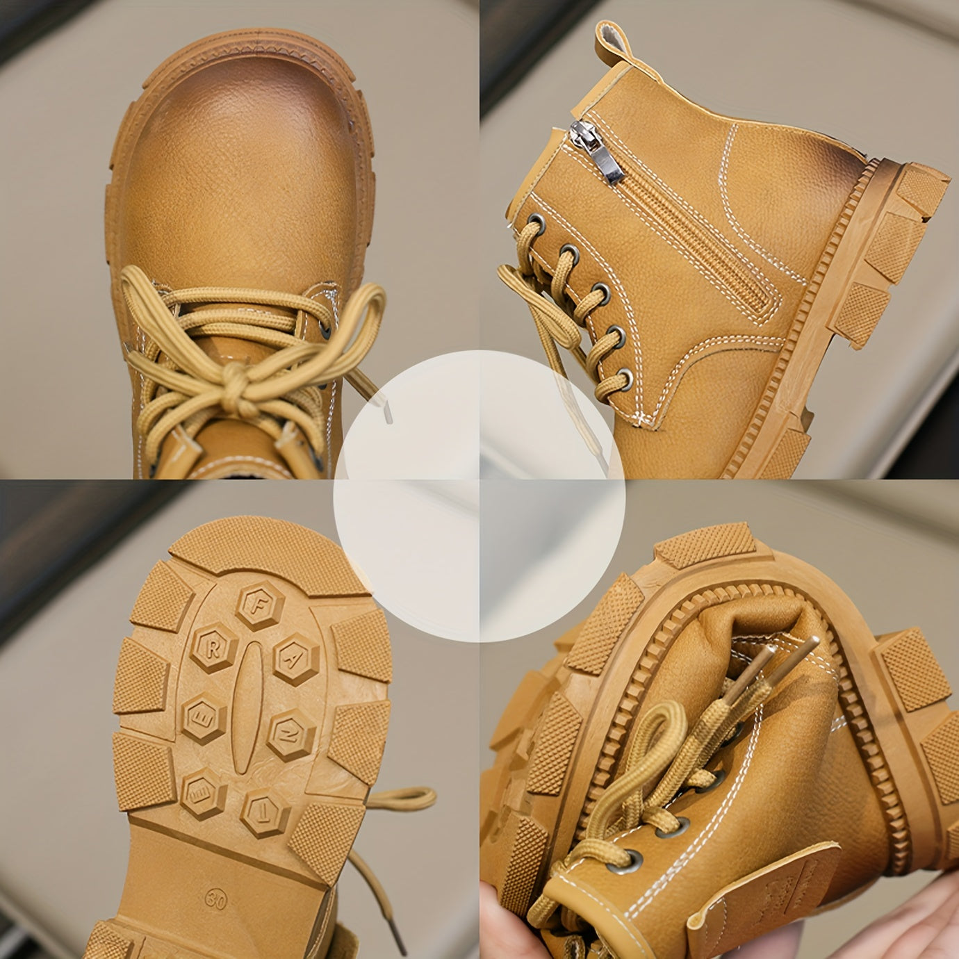Boys Lace Up Zipper Boots, Non Slip, Comfortable, Indoor/Outdoor, Autumn/Winter