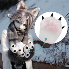 8pcs Fluffy Fur Cat Claw Nail DIY Set - Animal Role Play Accessories