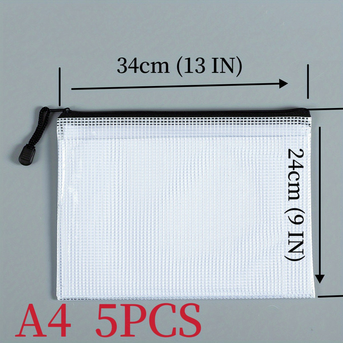 5pcs Mesh Zipper File Bag A3 Size Waterproof Zipper Bag A4 A5 Size