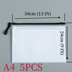 5pcs Mesh Zipper File Bag A3 Size Waterproof Zipper Bag A4 A5 Size
