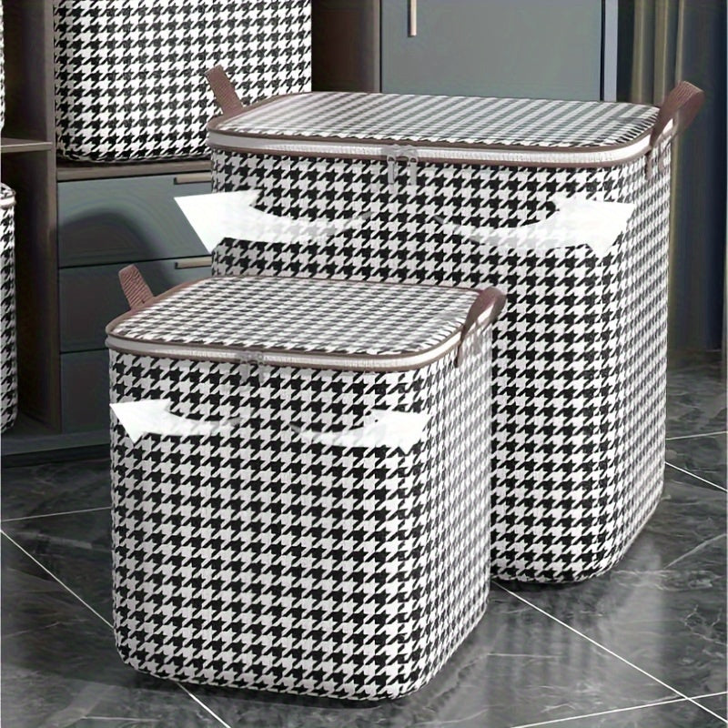 Large Houndstooth Clothes Storage Bag - Dustproof Bag with Handles