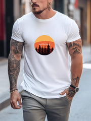Forest Motorcycle Rider Print Men's Graphic Crew Neck Active T-shirt