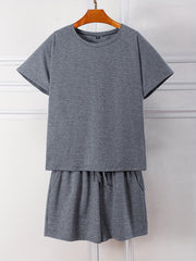 Women's Plus Size Short Sleeve Top & Drawstring Shorts Set