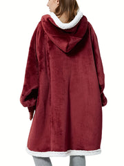 Fleece Blanket Hoodie Lounge Robe Women's Solid Casual Sherpa Wearable