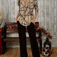 Women's Plus Geometric Print Top & Solid Pants Set