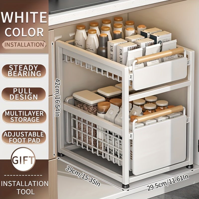 Pull-Out Basket Seasoning Storage Rack Sink Shelf