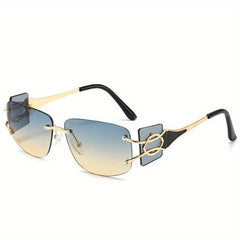 Men's Square Lens Retro Rimless Sunglasses with Metal Hinge