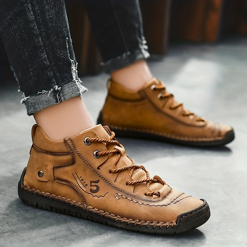 Men's Stitching Non Slip Ankle Boots Lace Up Walking Shoes