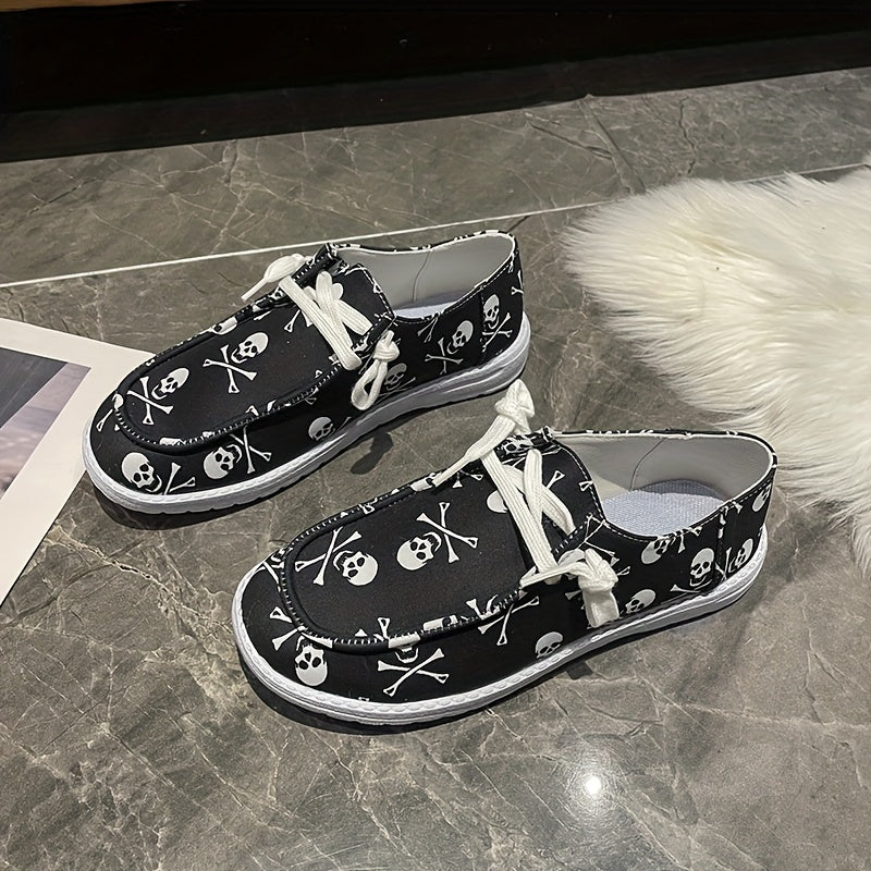 Women's Skull Pattern Low Boat Shoes Lightweight Sports Walking Shoes