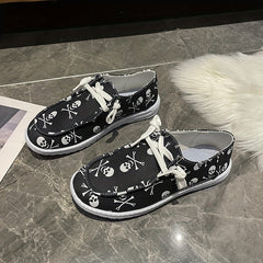 Women's Skull Pattern Low Boat Shoes Lightweight Sports Walking Shoes