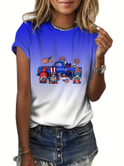 American Flag Cartoon Print Loose Short Sleeve T shirt