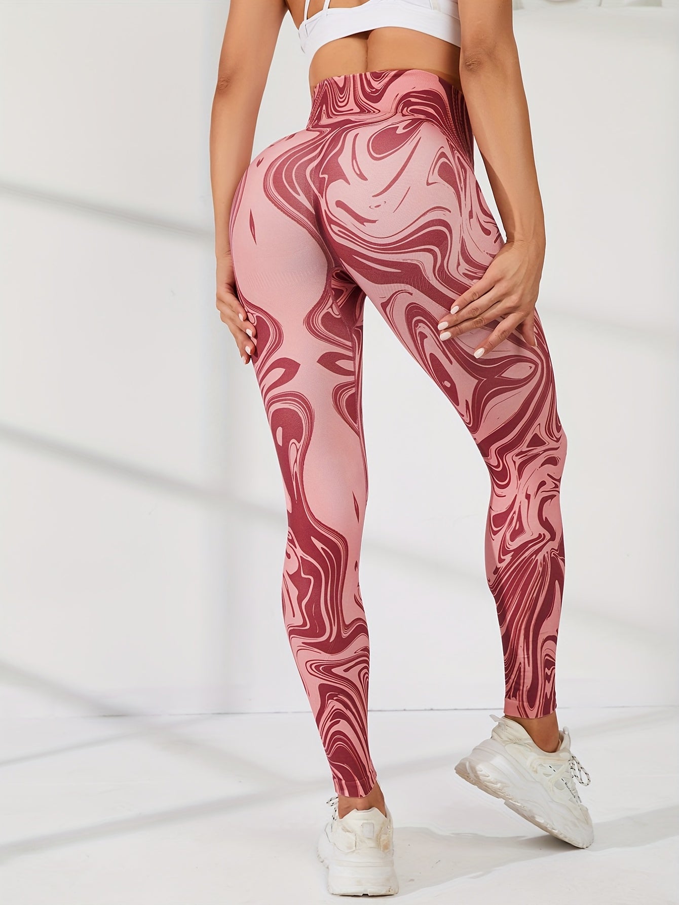 Pink High Waist Butt Lifting Tight Pants Sports Fitness Yoga Running Trousers