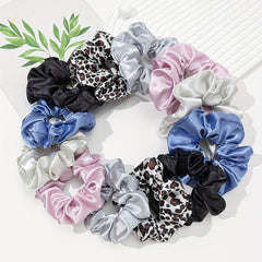 12pcs Satin Scrunchies Leopard Pattern Hair Rope