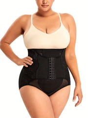 Plus Floral Jacquard Buckle Semi Sheer Tummy Control Shapewear