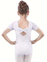 Cotton Girls Solid Back Bow Short Sleeve Ballet Leotard Dance Gift