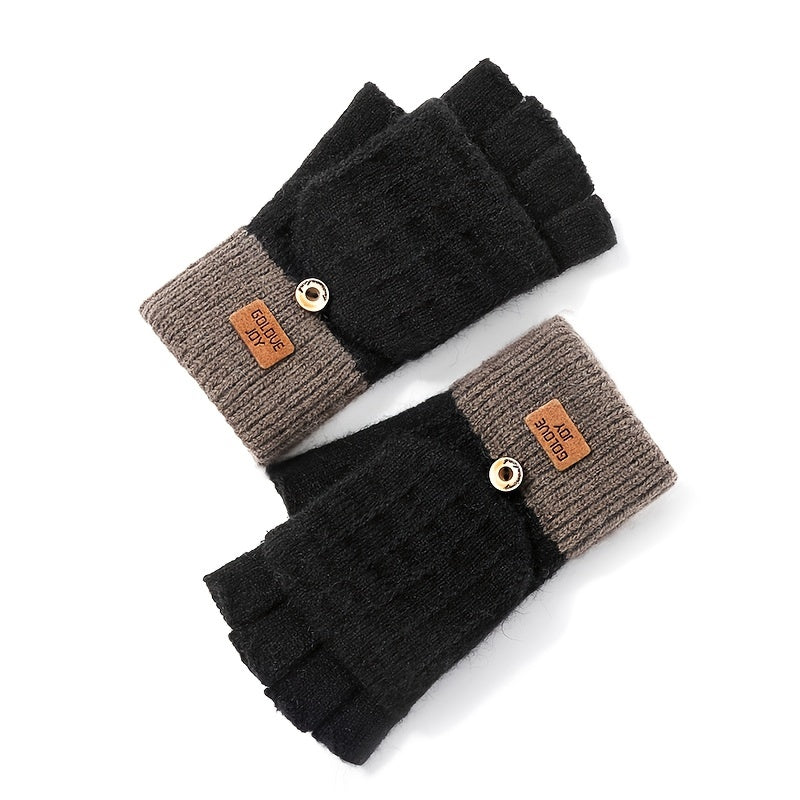 Women's Half Finger Knitted Gloves Winter Touch Screen Cartoon Flip