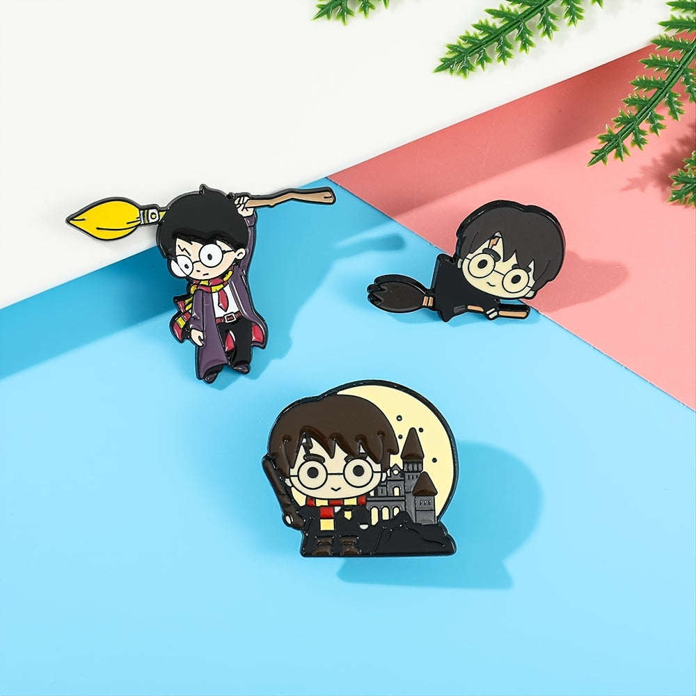 Creative Boy Brooch Glasses Broom Enamel Pin Oil Dripping Badge