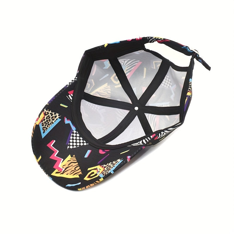 Vintage Geometric Graffiti Print Baseball Cap 80s Unisex Hip Hop Dad Hat