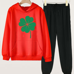 Clover Graphic 2pcs Sets Girls Long Sleeve Hoodies Solid Jogger Pants Set