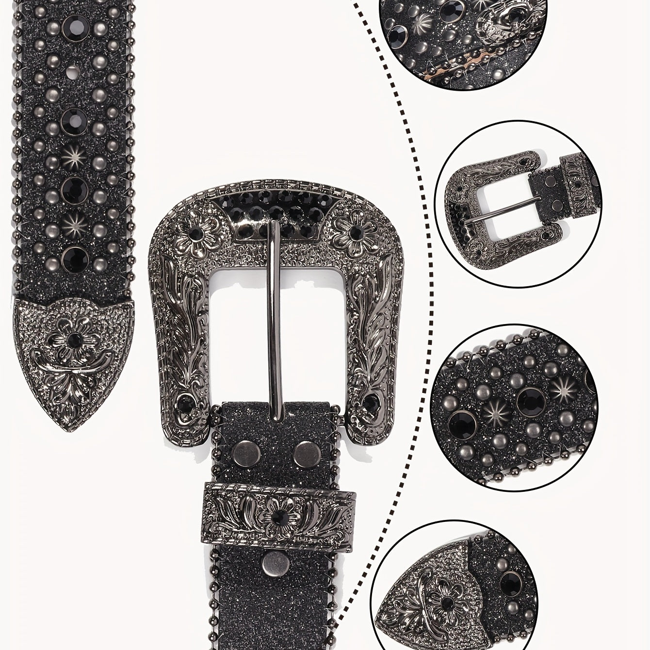 Sparkle Rhinestone Western Cowboy Leather Belt for Jeans Dress