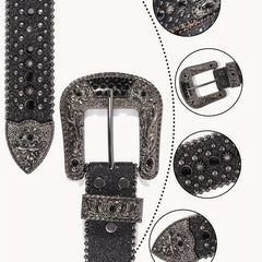 Sparkle Rhinestone Western Cowboy Leather Belt for Jeans Dress
