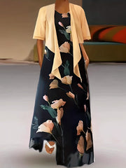 2-Piece Set Semi Sheer Knot Front Top & Floral Print Criss Cross Dress