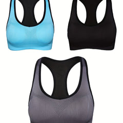 3pcs Racerback Sports Bras Padded High Impact Support Gym Yoga Fitness Bra