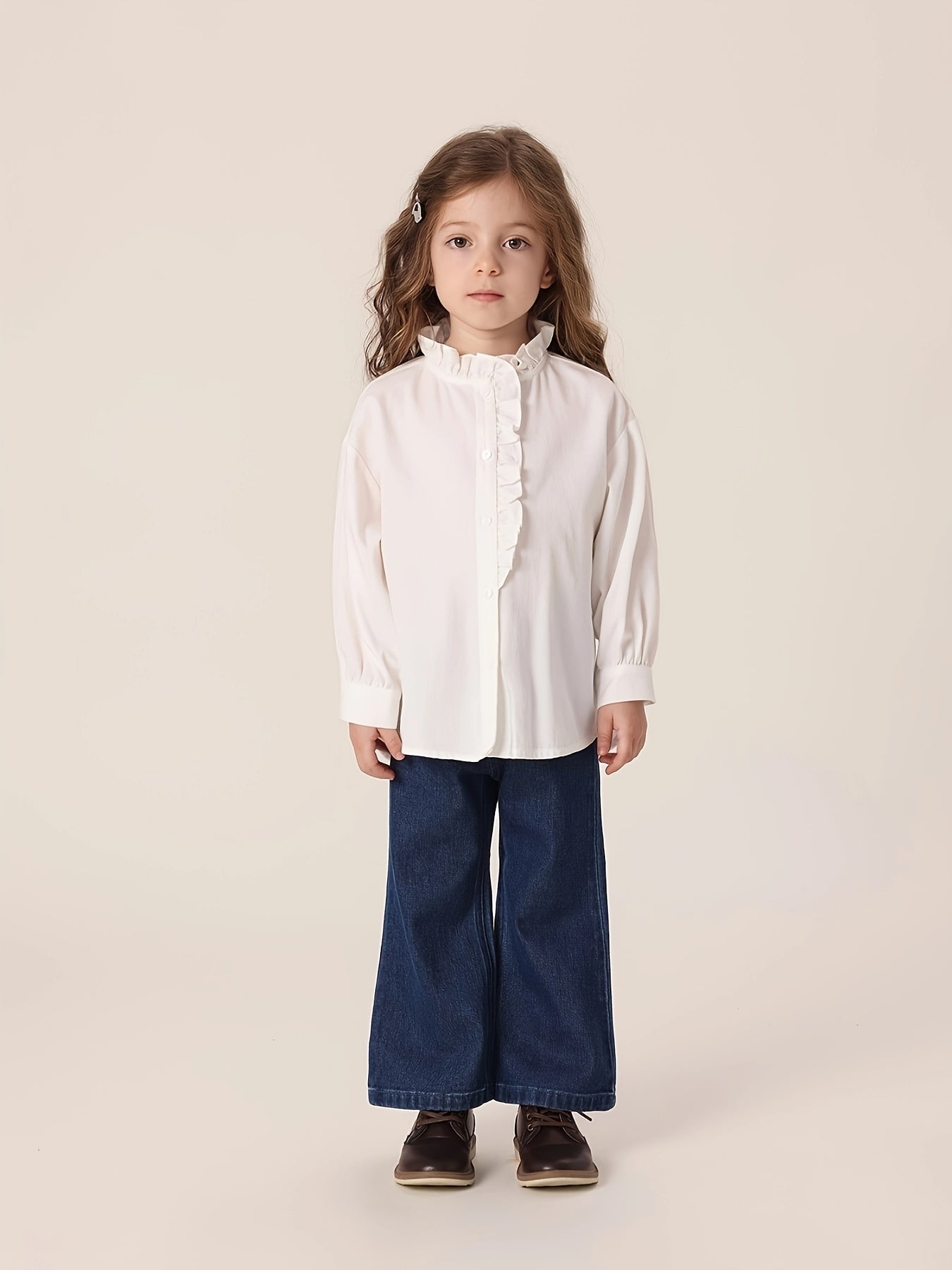 MARC&JANIE Girls Stand Collar Shirt Long Sleeve Kids Blouse