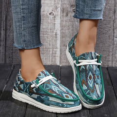 Women's Lace Up Flat Canvas Shoes Lightweight Slip On Loafers