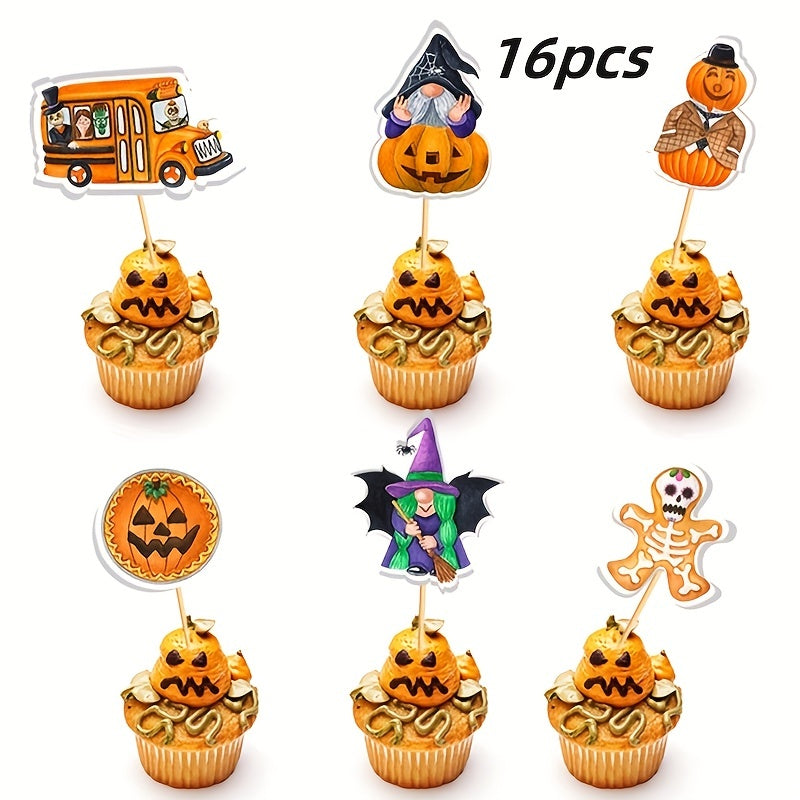 16pcs Halloween Topper Pumpkin Ghost Cake Topper Party Supplies