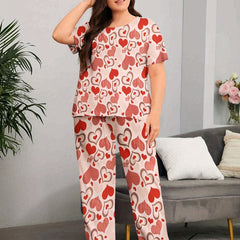 Heart Print Short Sleeve Top & Pants Pajama Set