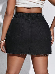 Casual Denim Skirt Raw Trim High Rise Mini Denim Skirt