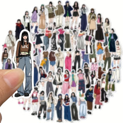 65pcs Girl Outfit Sticker Modern Girl Wear Doodle Waterproof Sticker
