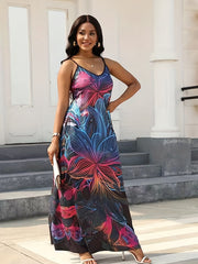 Ombre Floral Print V Neck Maxi Cami Dress