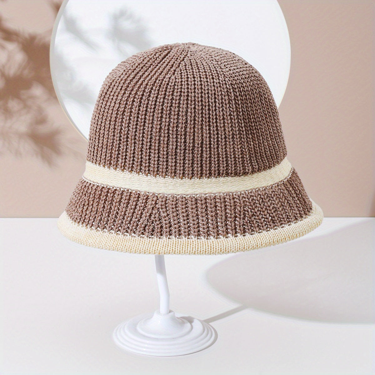 Striped Crochet Khaki Bucket Hats French Sun Hat Women Breathable Cloche Hats