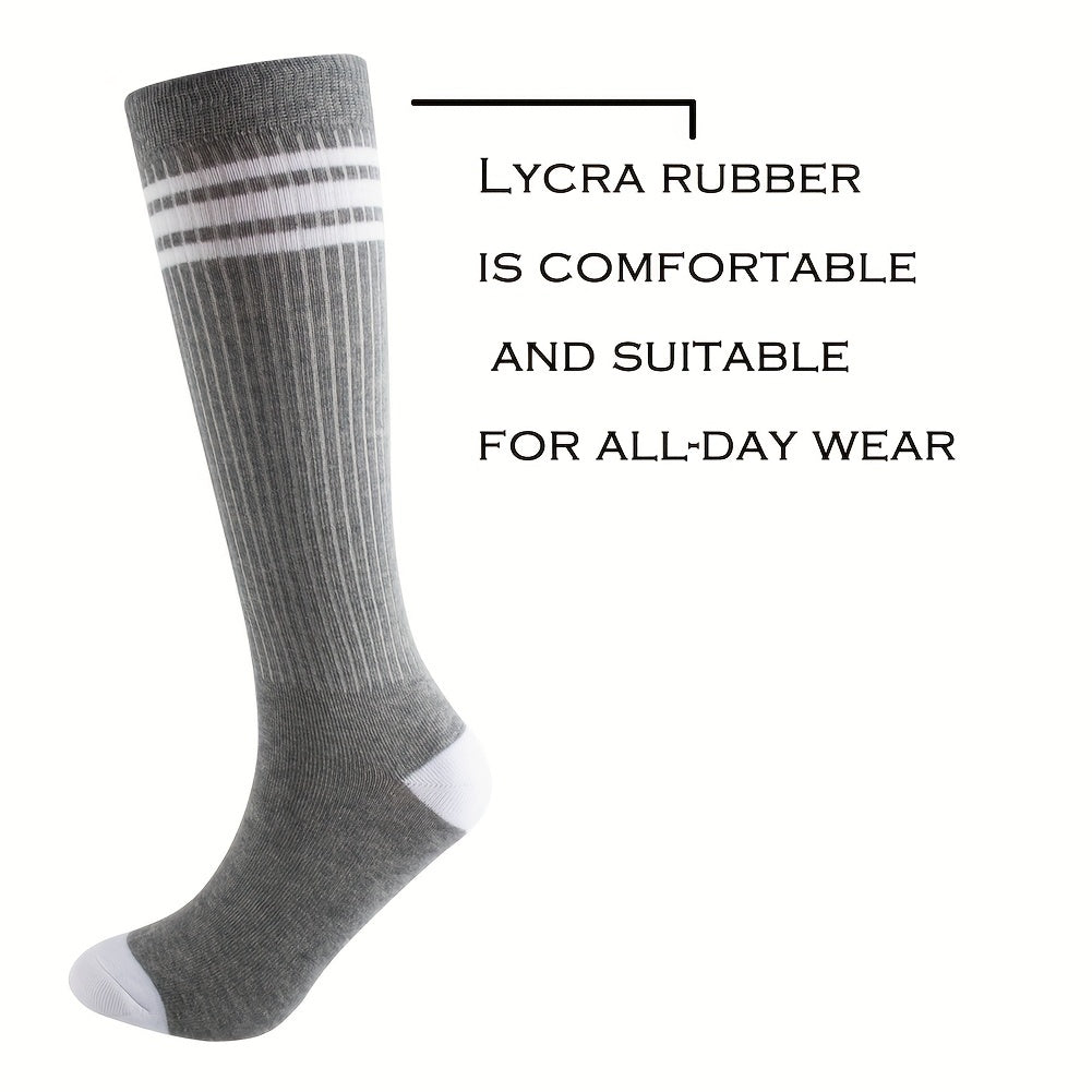 3 Pairs Kids Cotton Knee High Tube Socks Triple Stripes Athletic Socks Boys