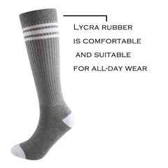 3 Pairs Kids Cotton Knee High Tube Socks Triple Stripes Athletic Socks Boys