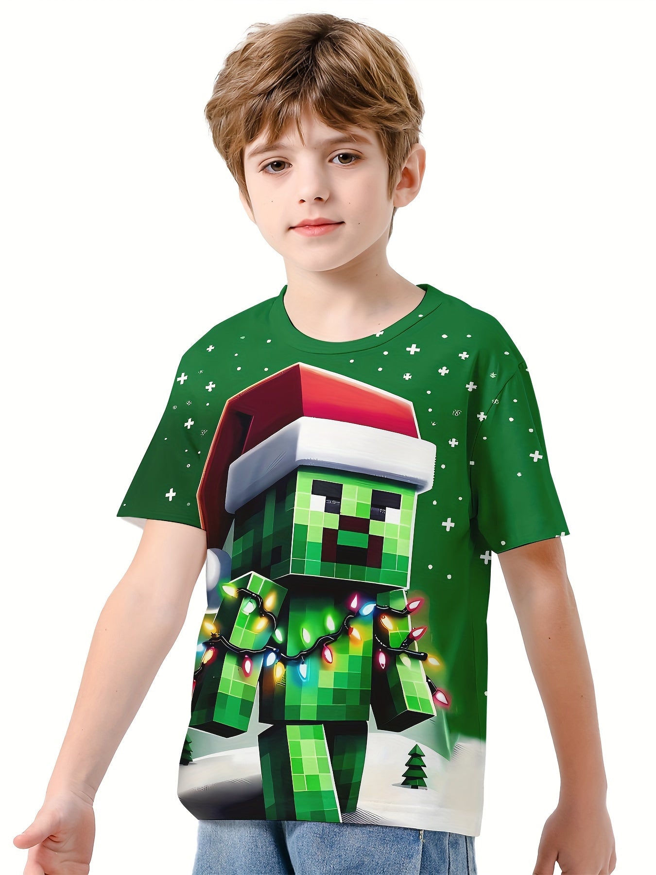 Christmas Pixel Zombie Print Boys T-shirt Short Sleeve Top