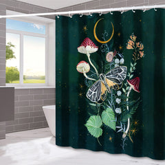 Waterproof Shower Curtain Mushroom Butterfly Print 72x72