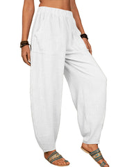 Baggy Pants With Pockets Elastic Waist Women's Clothing