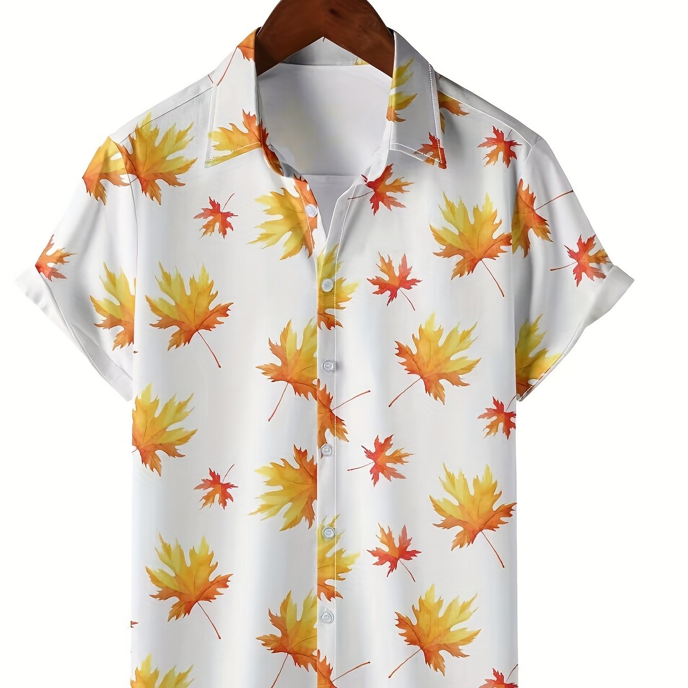 Maple Leaf Print Button Up Shirt For Men