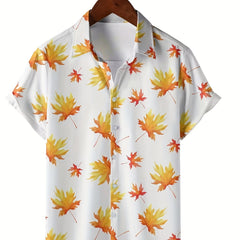 Maple Leaf Print Button Up Shirt For Men