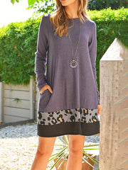 Leopard Print Splicing Dress Long Sleeve Mini Dress Women's Clothing