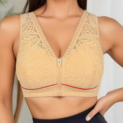 Leaf Pattern Lace Wireless Bra Zip Front Intimates Lingerie
