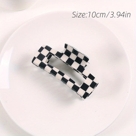 Checkered Hair Claw Clips Vintage Lattice Print Barrettes Strong Hold Clamp