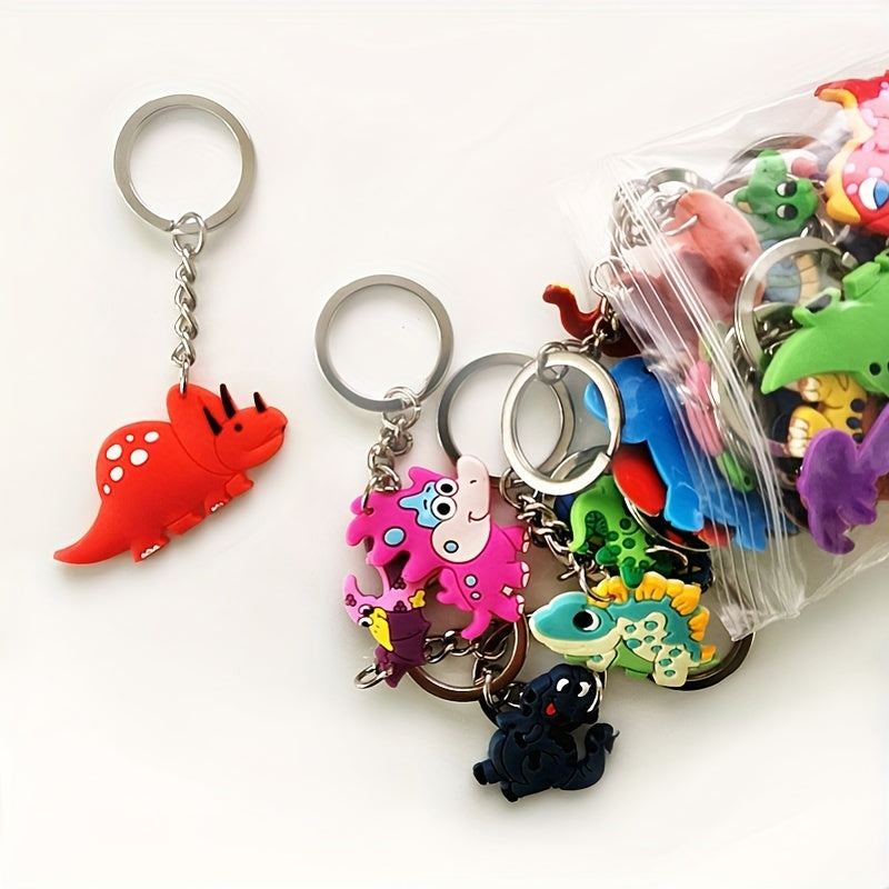 26pcs Dinosaur Keychain Animal PVC Key Ring Backpack Car Charm Gift For Kids