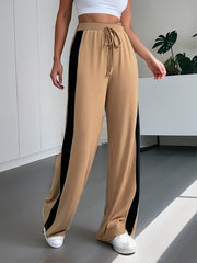 Colorblock High Rise Knot Wide Leg Trousers for Plus Size Women