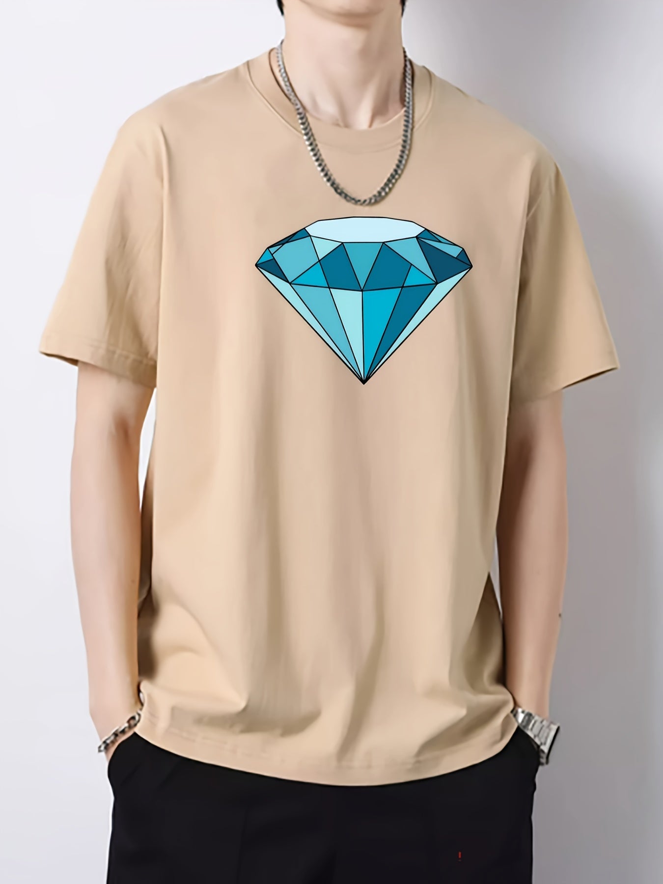 Diamond Pattern Men's Graphic Cotton Crew Neck Active T Shirt