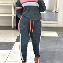 Casual Two piece Set Crew Neck Long Sleeve Tops & Drawstring Jogger Pants